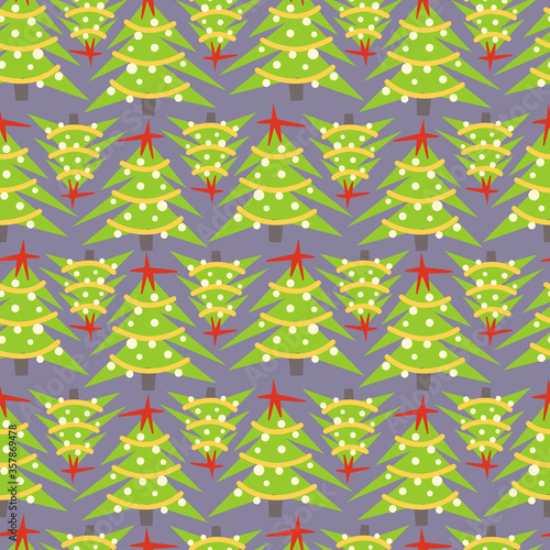 Christmas tree flat hand drawn seamless pattern. Ideal for wallpaper, textile, backdrop, wrapping paper. Pattern design. Holiday new year style scandinvian background.