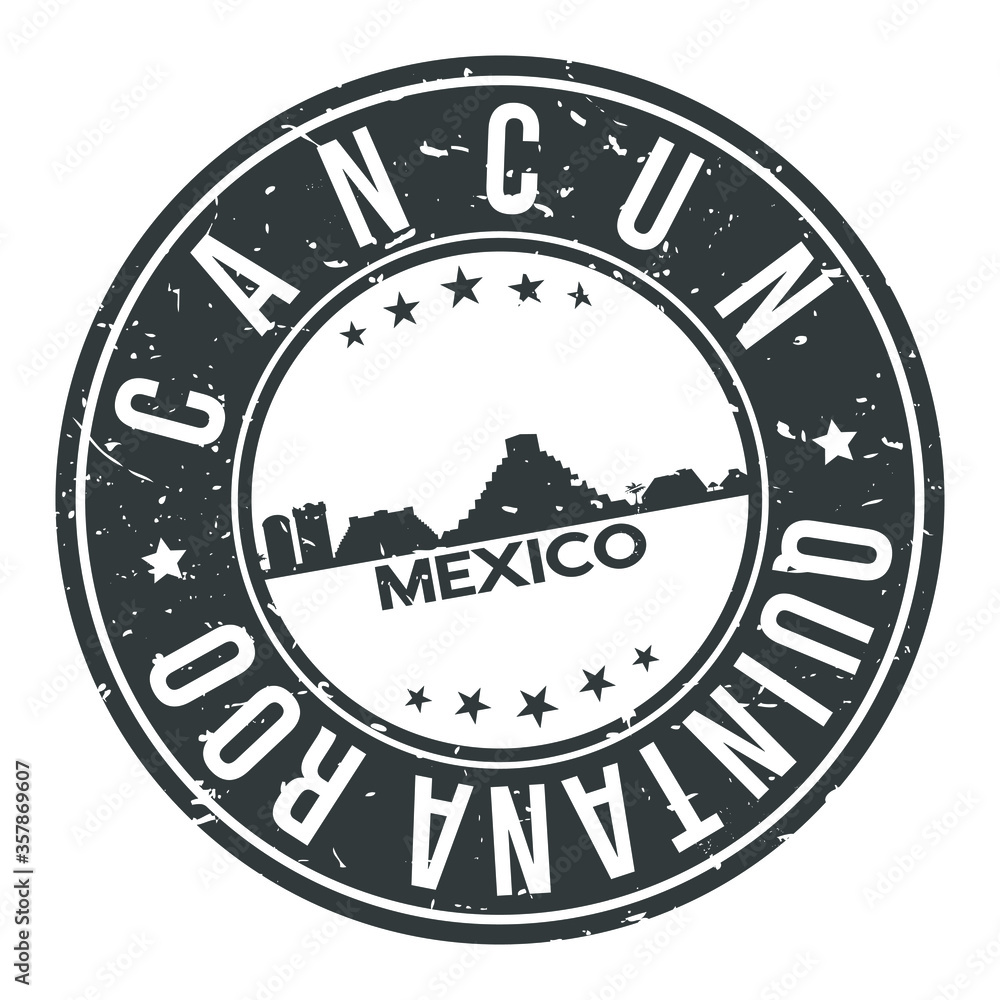 Cancun Mexico America Stamp Logo Icon Symbol Design Skyline City Stock