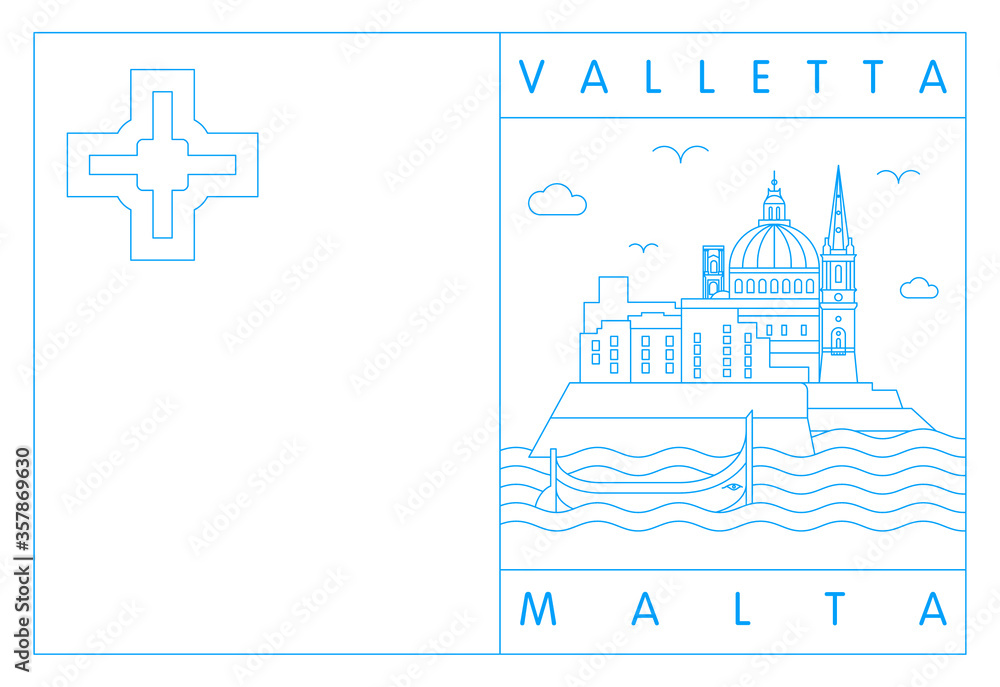 Valletta and Malta flag vector illustration and typography design, Malta 
