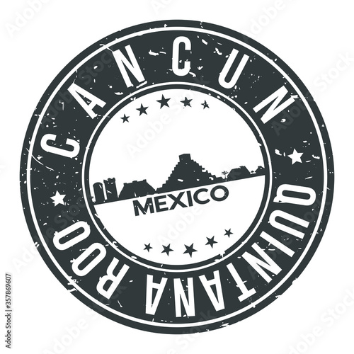 Cancun Mexico America Stamp Logo Icon Symbol Design Skyline City