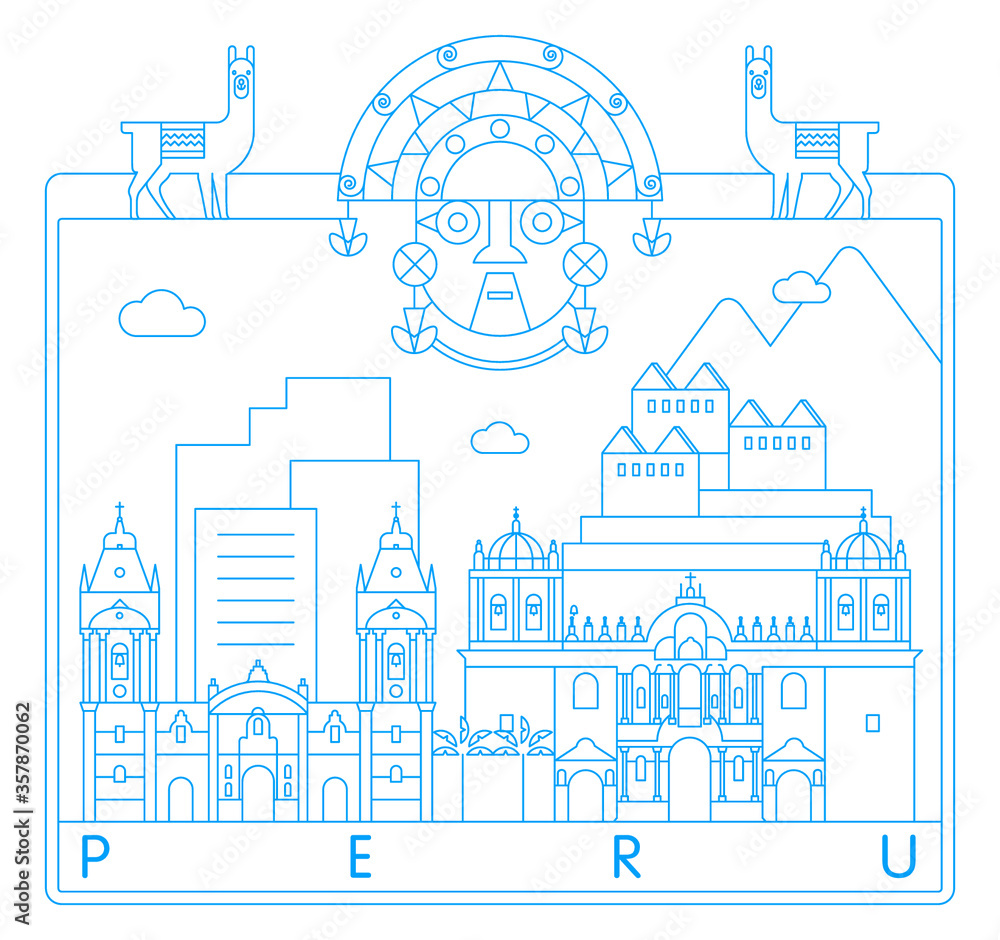Peru landmarks vector illustration and typography design