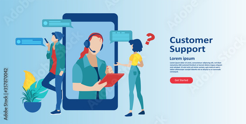 Vector of an mobile service operator with headset answering client questions