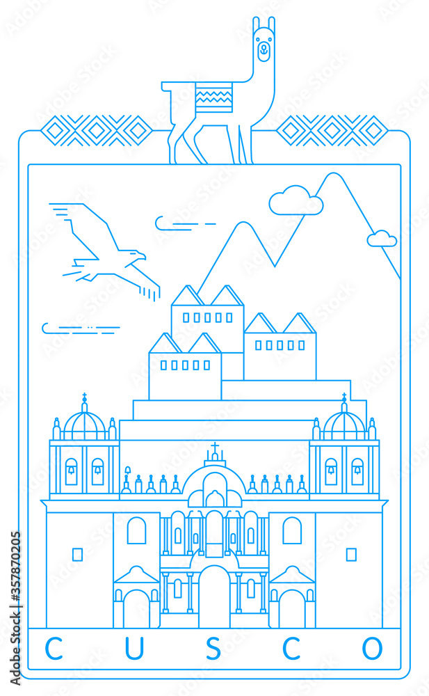 Cusco landmarks vector illustration and typography design, Peru Cusco landmarks vector illustration and typography design, Peru