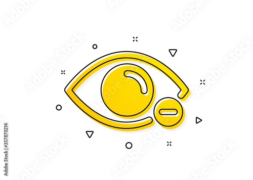 Eye diopter sign. Myopia icon. Optometry vision symbol. Yellow circles pattern. Classic myopia icon. Geometric elements. Vector