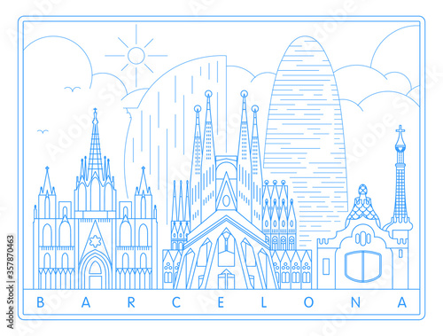 Barcelona skyline vector illustration and typography design, Spain