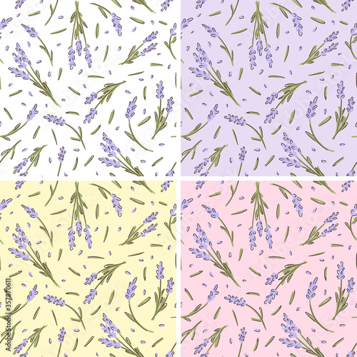 Lavender flower and seeds vector childish seamless textile pattern set, floral pattern