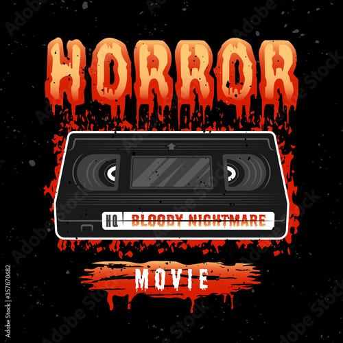 Horror movie vector t-shirt print with video tape
