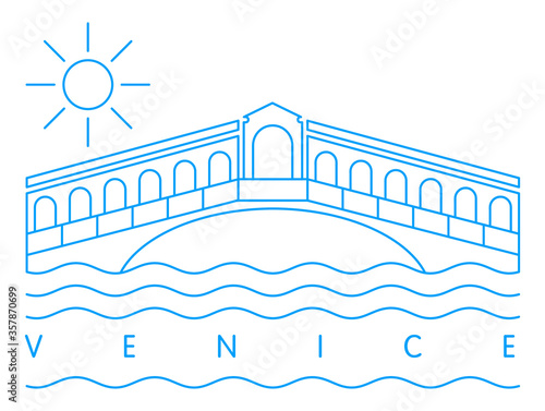 Rialto bridge, Ponte di Rialto vector illustration and typography design, Venice, italy