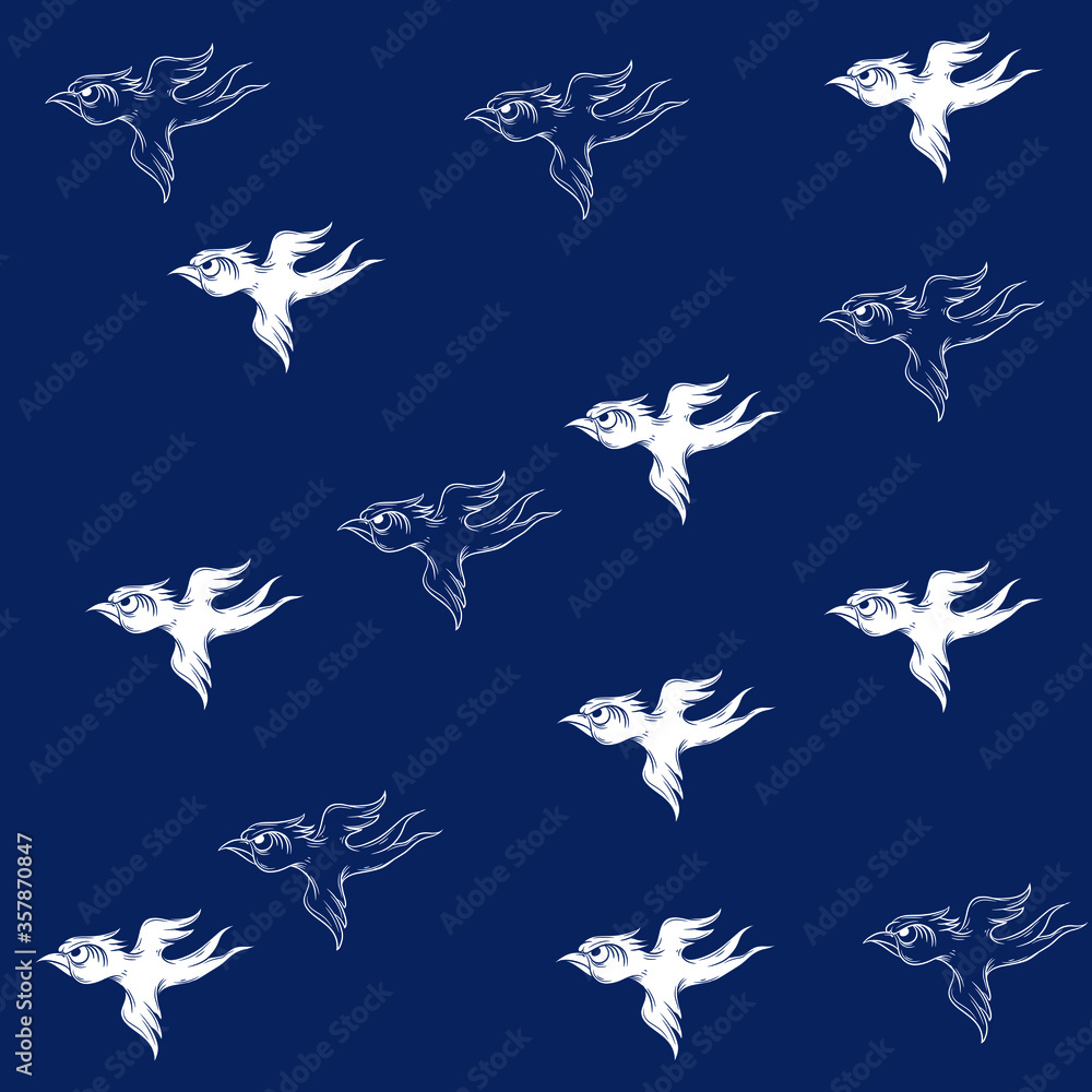 seamless pattern vector of birds blue and white