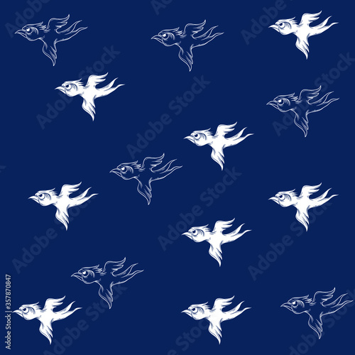 seamless pattern vector of birds blue and white