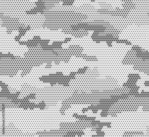 Urban camouflage seamless pattern. Hexagon (honeycomb) texture. Black and white color.