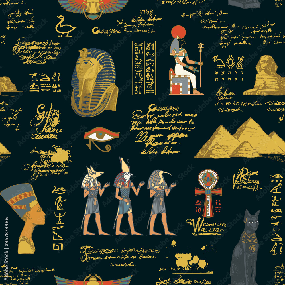 Seamless pattern on an Ancient Egypt theme with colored images and ...