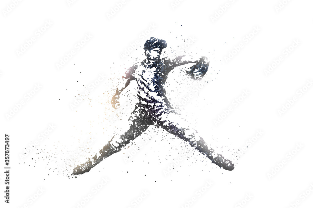 Fototapeta premium 点描画風の野球ピッチャーのシルエット