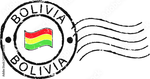 Postal grunge stamp 'Bolivia'. White background.