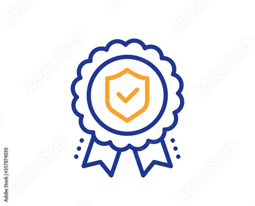 Insurance medal line icon. Certified risk coverage sign. Confirmed protection symbol. Colorful thin line outline concept. Linear style insurance medal icon. Editable stroke. Vector