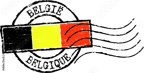 Postal grunge stamp 'Belgium'. French and dutch inscription. White background.
