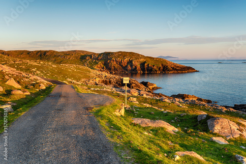 A Scottish single track road with passing places at Hushinish
