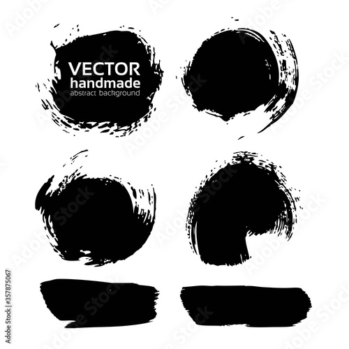 Abstract brush strokes with black ink set isolated on imitation transparent background