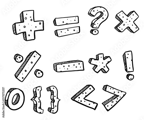 Basic math symbol in sketch. Vector illustration.