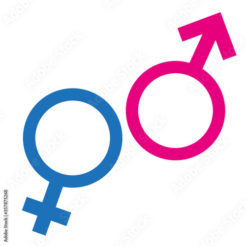 Gender or male and female icon flat sign symbols pink and blue vector glyph icon. Isolated on white background. Vector