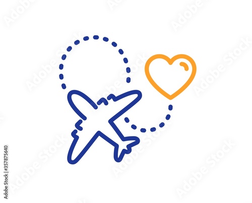 Honeymoon travel line icon. Love trip sign. Valentines day flight symbol. Colorful thin line outline concept. Linear style honeymoon travel icon. Editable stroke. Vector