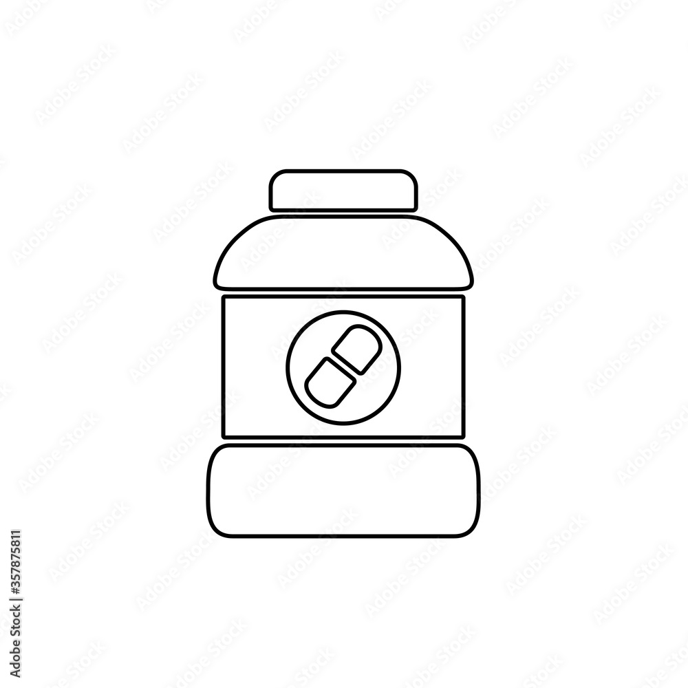 Medicine bottle icon. Pill container symbol. Line icon design. Medicine bottle icon. Pill container symbol. Line icon design.