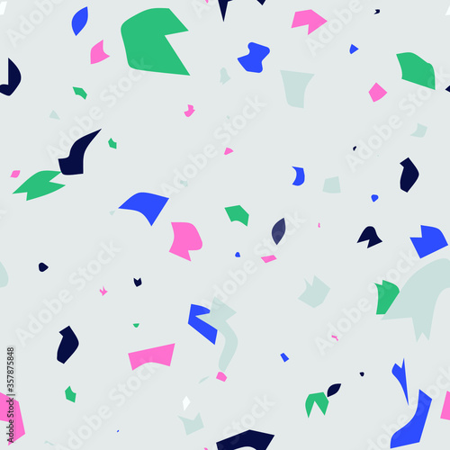 Terrazzo flooring vector scattered pattern. Texture of classic italian type of floor in Venetian style composed of natural stone, granite, quartz, marble, glass and concrete. Graphic design elements.