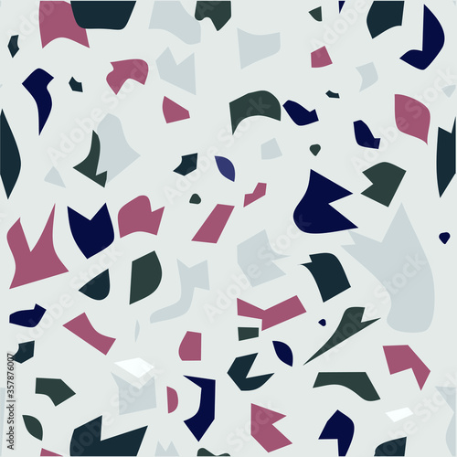 Terrazzo flooring vector scattered pattern. Texture of classic italian type of floor in Venetian style composed of natural stone, granite, quartz, marble, glass and concrete. Graphic design elements.