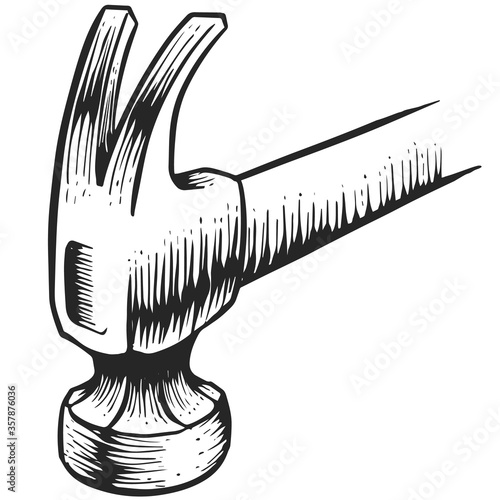 Claw Hammer icon in sketch style. Woodworking tool vector illustration.