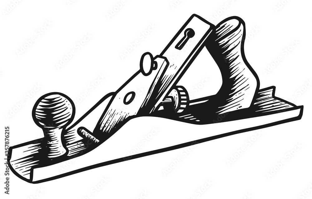 Hand plane icon in sketch style. Woodworking tool vector illustration. - obrazy, fototapety, plakaty 