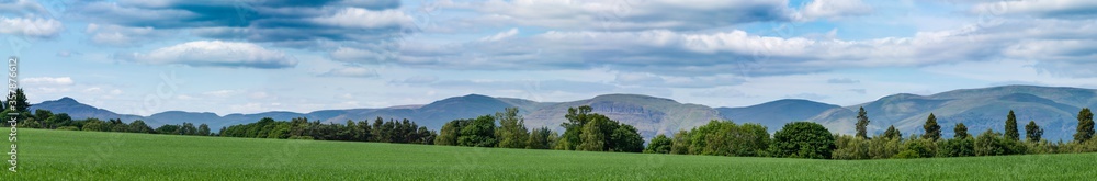 panoramic view of the ochil hills, scotland.