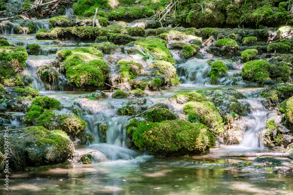 Green waterfall cascade of Franconian Switzerland Green waterfall cascade of Franconian Switzerland