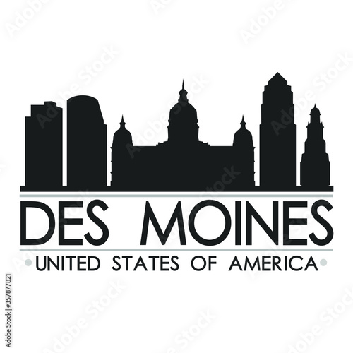 Des Moines Skyline Silhouette Design City Vector Art Famous Buildings