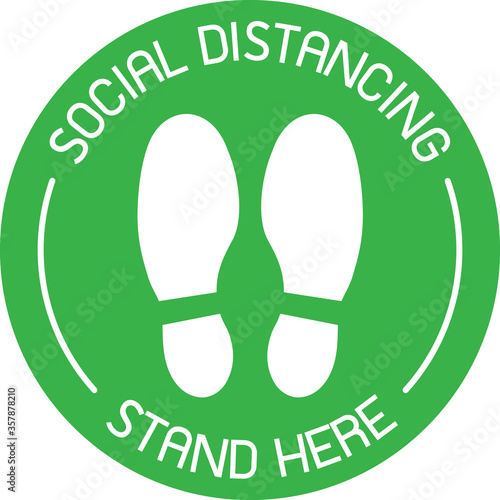 Vector of  Green CAUTION Practice Social Distancing sign and symbols for People stand