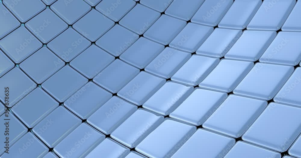 Simple flat curved surface made of blue metal shiny cubes, abstract blue graphic background, seamless looping 3D animation Simple flat curved surface made of blue metal shiny cubes, abstract blue graphic background, seamless looping 3D animation
