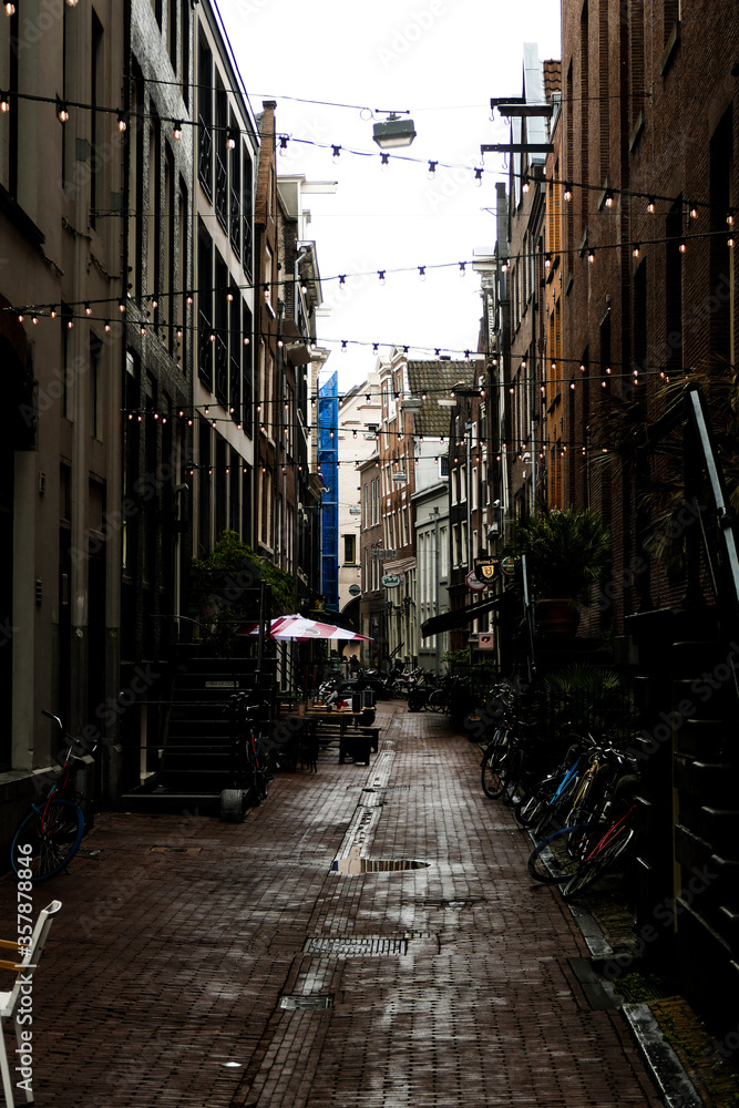 Fototapeta premium Rainy day in Amsterdam with some lights 