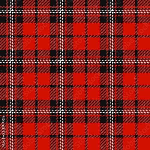 Tartan (plaid) seamless pattern. White and black color. Red background