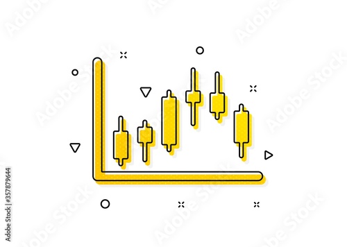 Financial graph sign. Candlestick chart icon. Stock exchange symbol. Business investment. Yellow circles pattern. Classic candlestick graph icon. Geometric elements. Vector