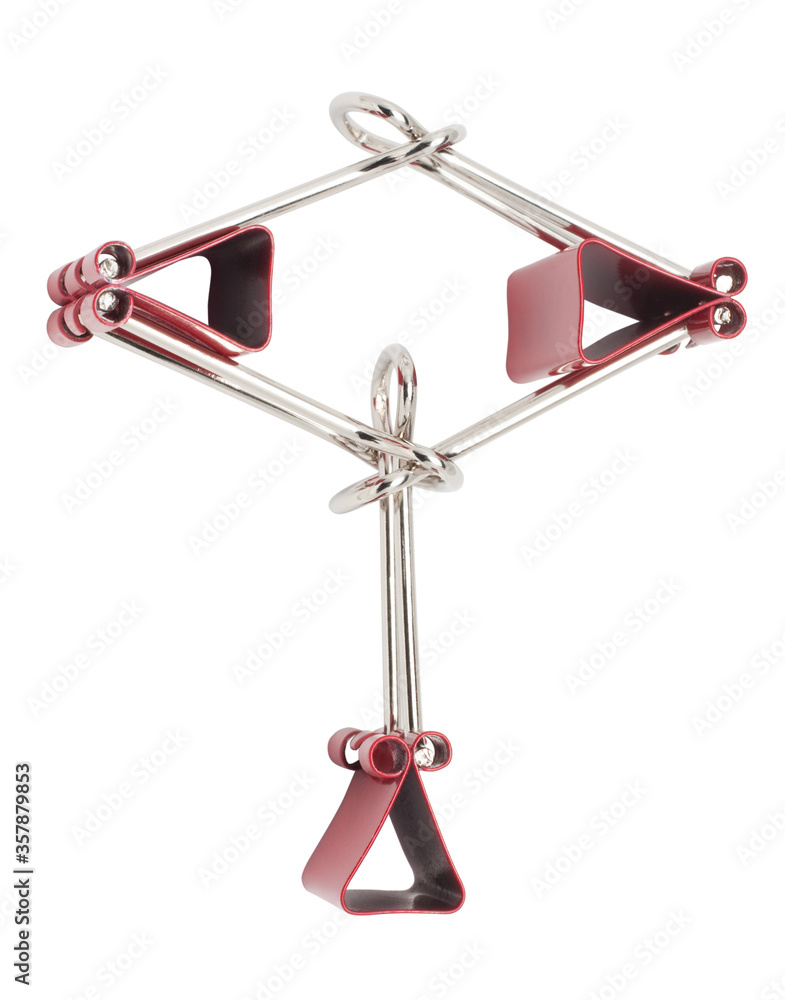 Cyrillic letter Ef (Fe) red binder clips alphabet. Office metal foldback braces. Metal binder clips isolated on white background Cyrillic letter Ef (Fe) red binder clips alphabet. Office metal foldback braces. Metal binder clips isolated on white background