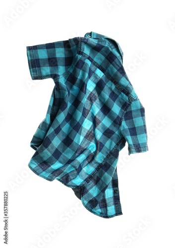 Rumpled plaid shirt isolated on white. Messy clothes
