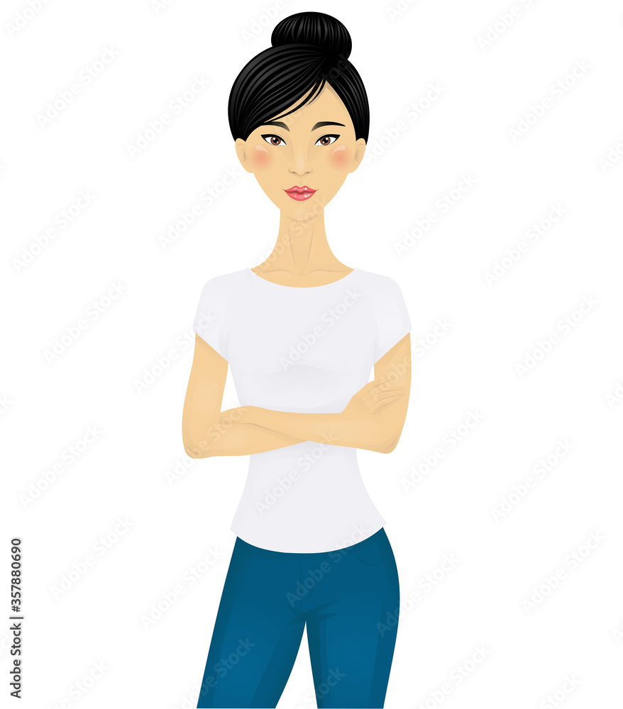 Chinese woman standing with crossed arms. Isolated on white. Chinese woman standing with crossed arms. Isolated on white.
