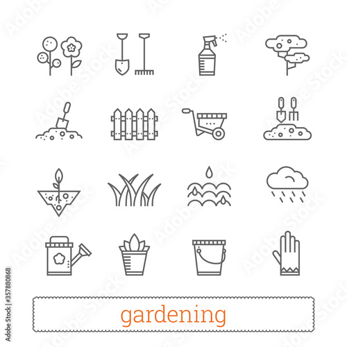 Gardening thin line icons. Vector set of plant growing and horticulture signs. Modern linear design elements for web interface and mobile services. Isolated on white background.