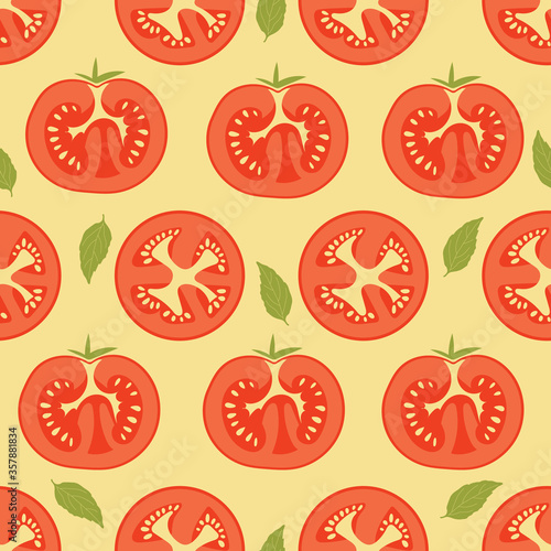 Simple vector repeat pattern with tomatos and basil