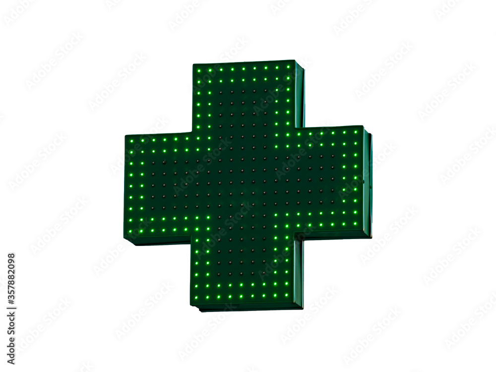 Fototapeta premium Green medical cross sign isolated on white