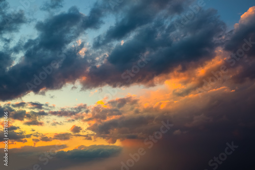 Beautiful dramatic sky. Sunset or sunrise time. Amazing purple clouds. © Vadym