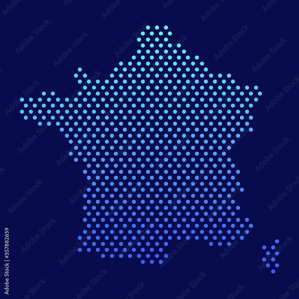 France Dotted Map Vector Round Design Gradient Art