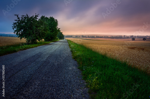 road in the field at sunset