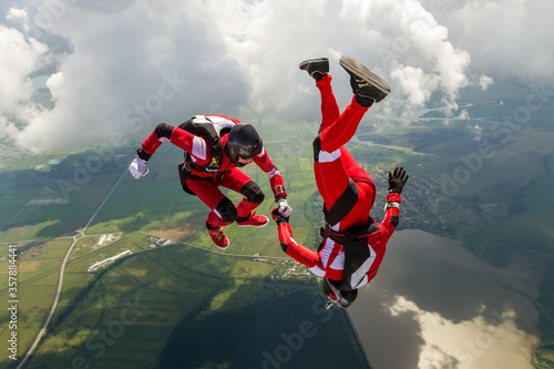 Fotografi Skydiving video. The concept of active recreation.