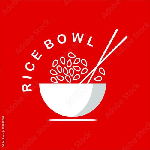 rice bowl logo with chopstick tasty menu for food and drink industry