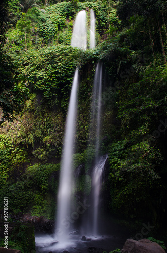 rinjani waterfall in the forest at lombok island